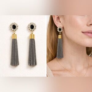 Rhinestone & Bead Tassel Drop Earrings 3” Boutique